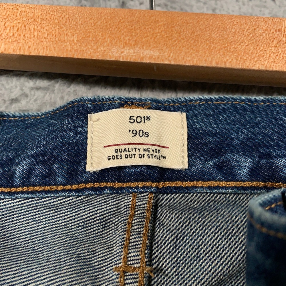 Levis 501 90s Selvedge Jeans Womens 29 Blue Straight Leg Mid Rise Premium Denim - Picture 3 of 15